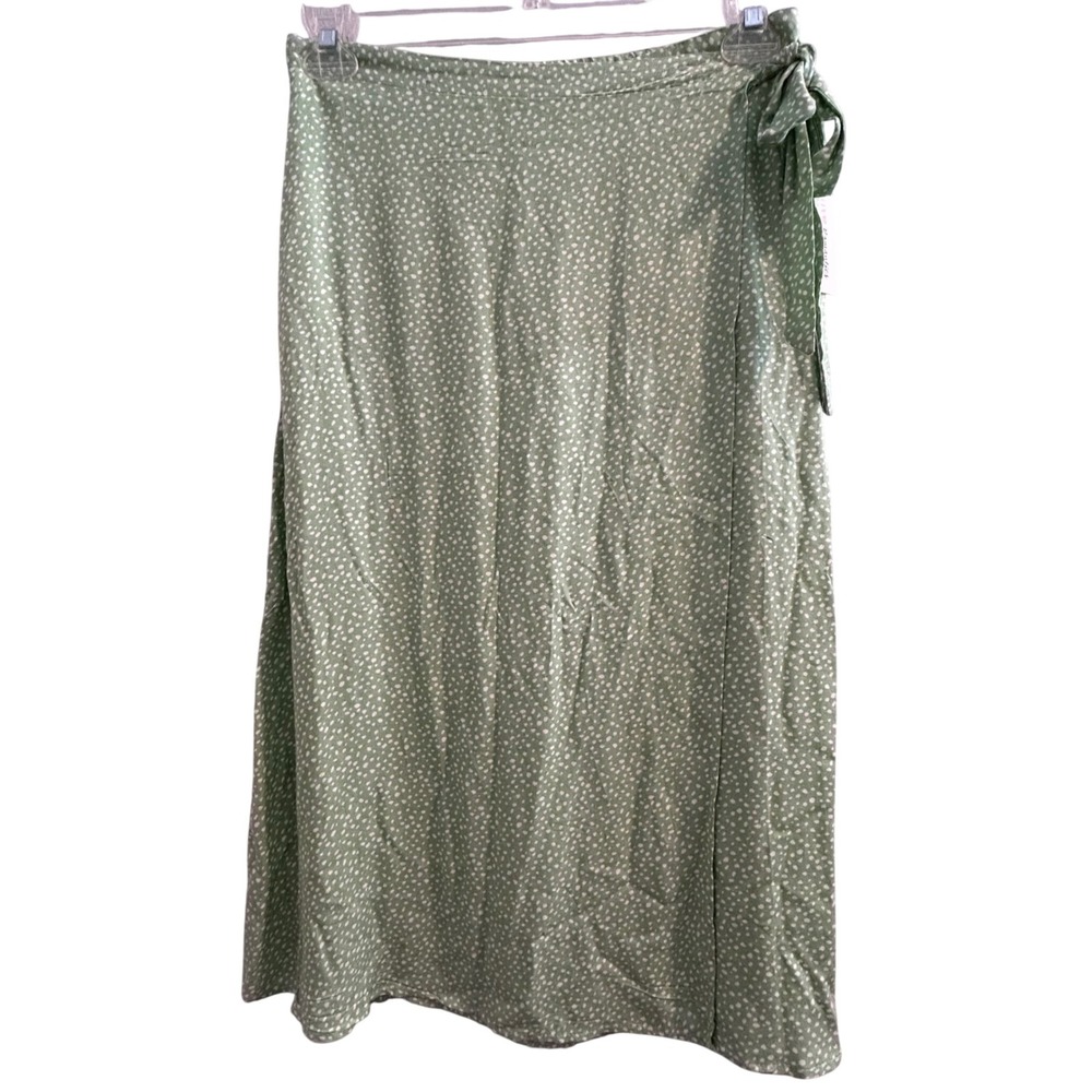 Urban Romantics Green Polka Dot Wrap Midi Skirt‎ Large NWT Sage White Rayon Boho